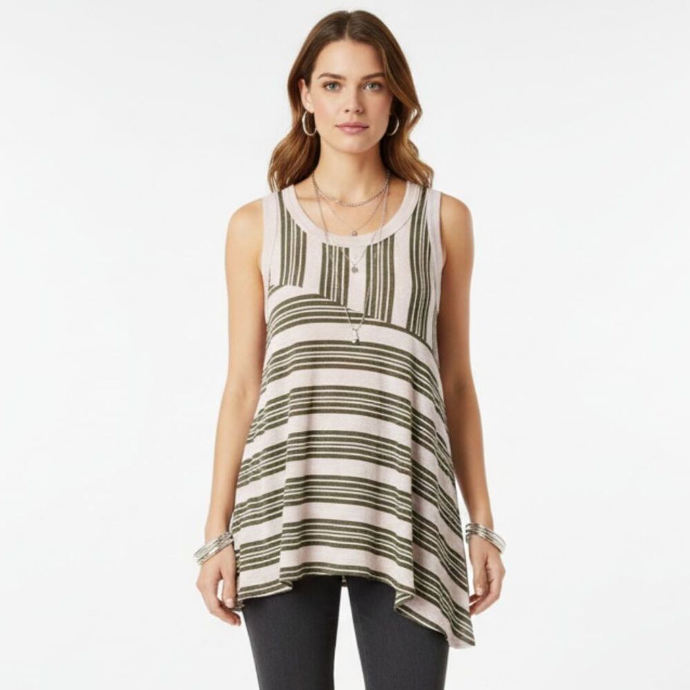We The Free People Gray Striped Knit Sleeveless Asymmetric Hem Tank Top S